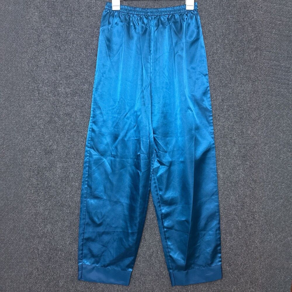 VTG Victorias Secret Afterhours Pajama Set M Blue Satin Sleeveless Gold Label - Picture 7 of 13